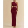 image:imageGORGLITTER Womens One Shoulder Cut Out Date Night Cocktail Prom Maxi DressBurgundy