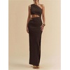 image:imageGORGLITTER Womens One Shoulder Cut Out Date Night Cocktail Prom Maxi DressCoffee Brown