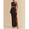 image:imageGORGLITTER Womens One Shoulder Cut Out Date Night Cocktail Prom Maxi DressCoffee Brown