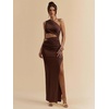 image:imageGORGLITTER Womens One Shoulder Cut Out Date Night Cocktail Prom Maxi DressSolid Coffee Brown