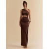 image:imageGORGLITTER Womens One Shoulder Cut Out Date Night Cocktail Prom Maxi DressSolid Coffee Brown