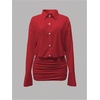 image:imageGORGLITTER Womens Sheer Going Out Dresses Mesh Long Sleeve Button Up DressRed