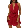 image:imageGORGLITTER Womens Backless Halter Mini Dress Cowl Neck Going Out DressesRed